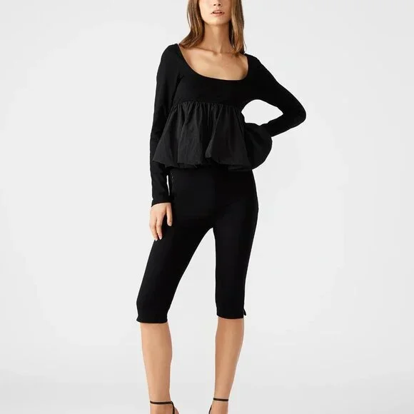 Steve Madden Women's Avielle Long-Sleeve Peplum Top - Black NWT XS - Picture 4 of 6